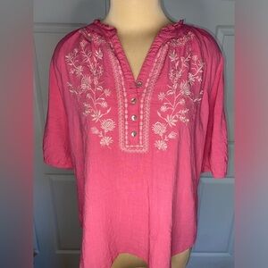 Westbound Pink Floral Embroidered Blouse, Boho Summer Top